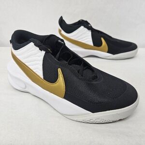 Nike Team Hustle D 10 Basketball Shoes CW6735-002 Black Gold White Kid's Size 6Y